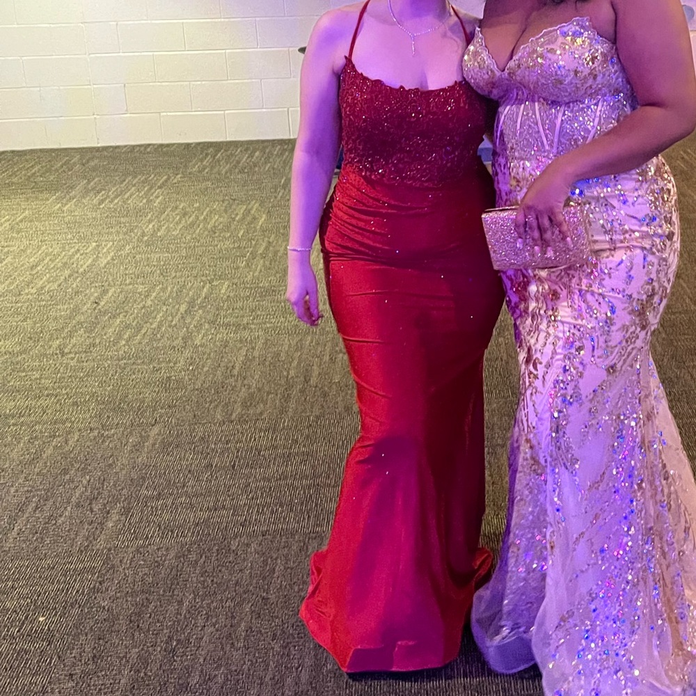 Mermaid halter Zapaka red dress size 12, very stretchy and hugs curves!